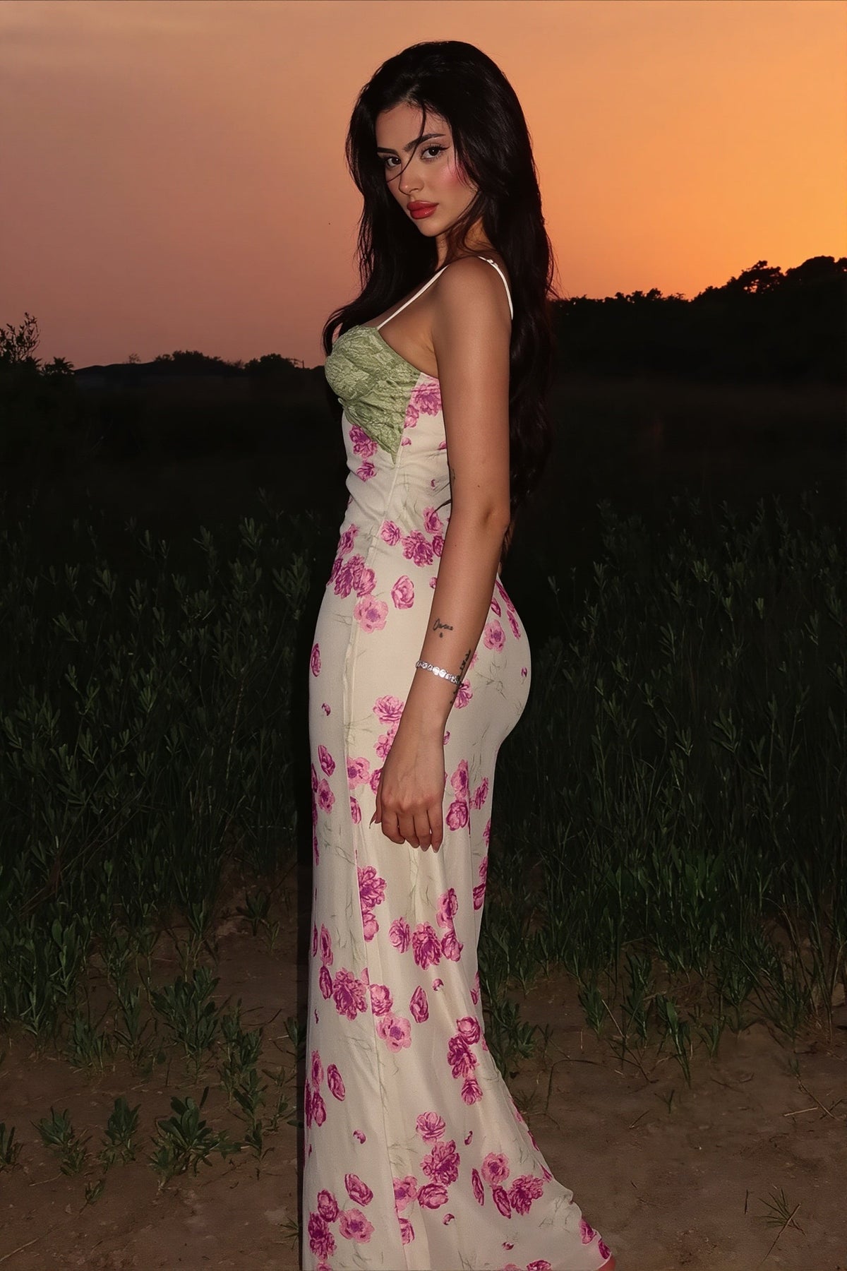 Contrast Lace Floral Cami Maxi Dress