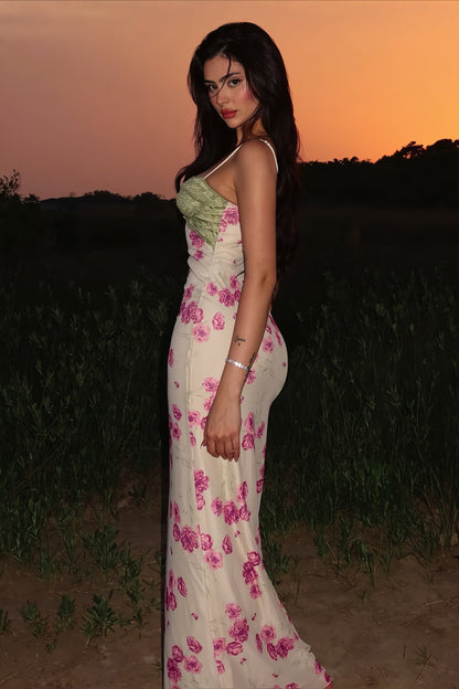 Contrast Lace Floral Cami Maxi Dress