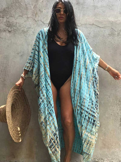 Tie-Dye Print Different Colors Rayon Long Length Gown Kimono Duster Robe