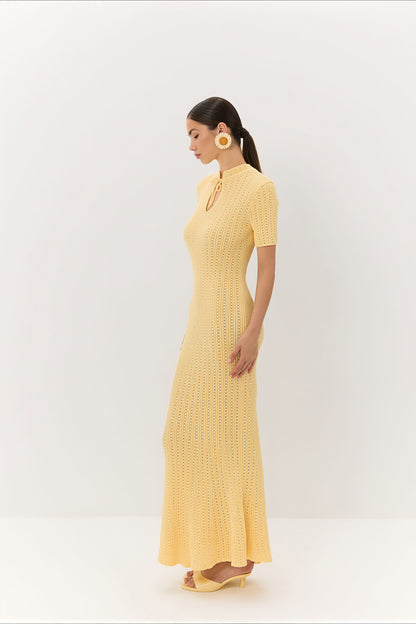 Candy Color Round Neck Short Sleeve Bodycon Knitted Maxi Dress