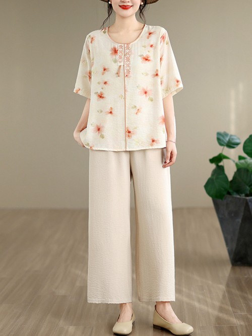 Sunlit Brunch Floral Blouse — Breathable Cotton-Linen, Effortlessly Polished Everyday Comfort