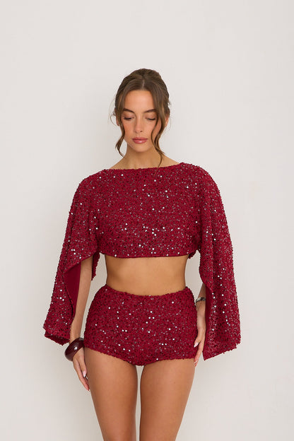 Sadie Boucle Poncho | Burgundy