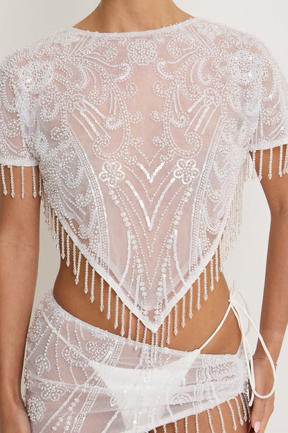 Krissy Beaded Sheer Top | White