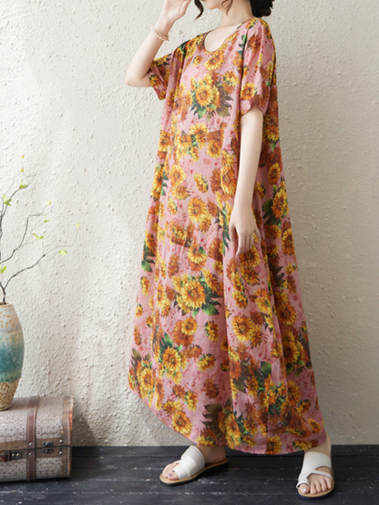 Sunflower Soft Rayon Maxi Dress for Women, Breezy Floral Summer Style