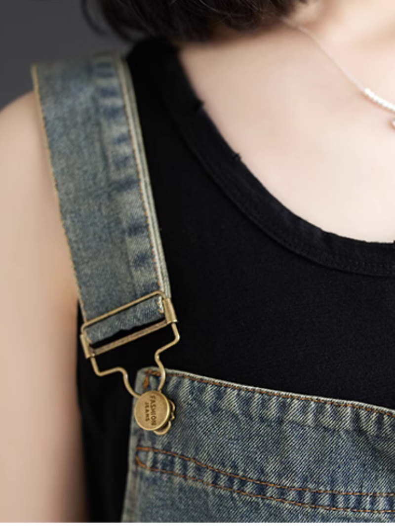 Trendy Women's High-Waist Baggy Denim Overalls Shorts | Eva Trends