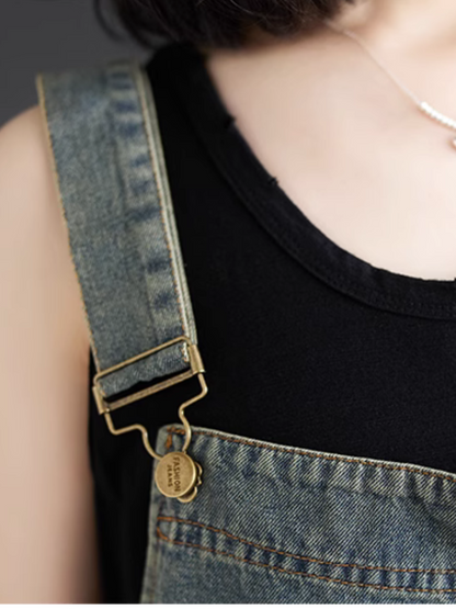 Trendy Women's High-Waist Baggy Denim Overalls Shorts | Eva Trends