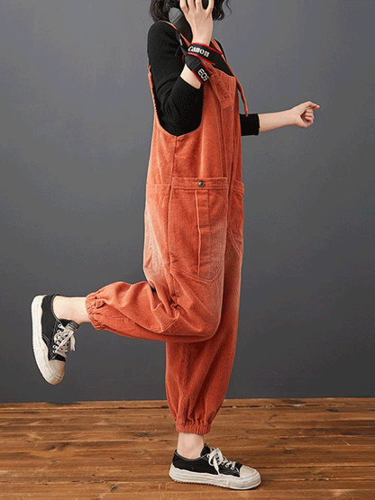 Cotton Corduroy Dungarees - Relaxed Barrel Leg Overall Fit