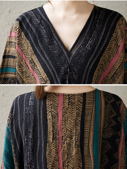 Women's Summer Artistic Linen Printed Loose Kaftan Dress