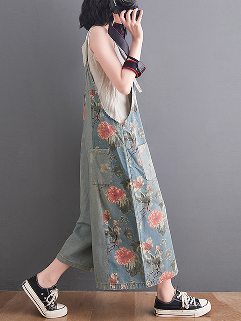 Vintage Garden Denim Dungarees for Women
