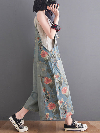 Vintage Garden Denim Dungarees for Women