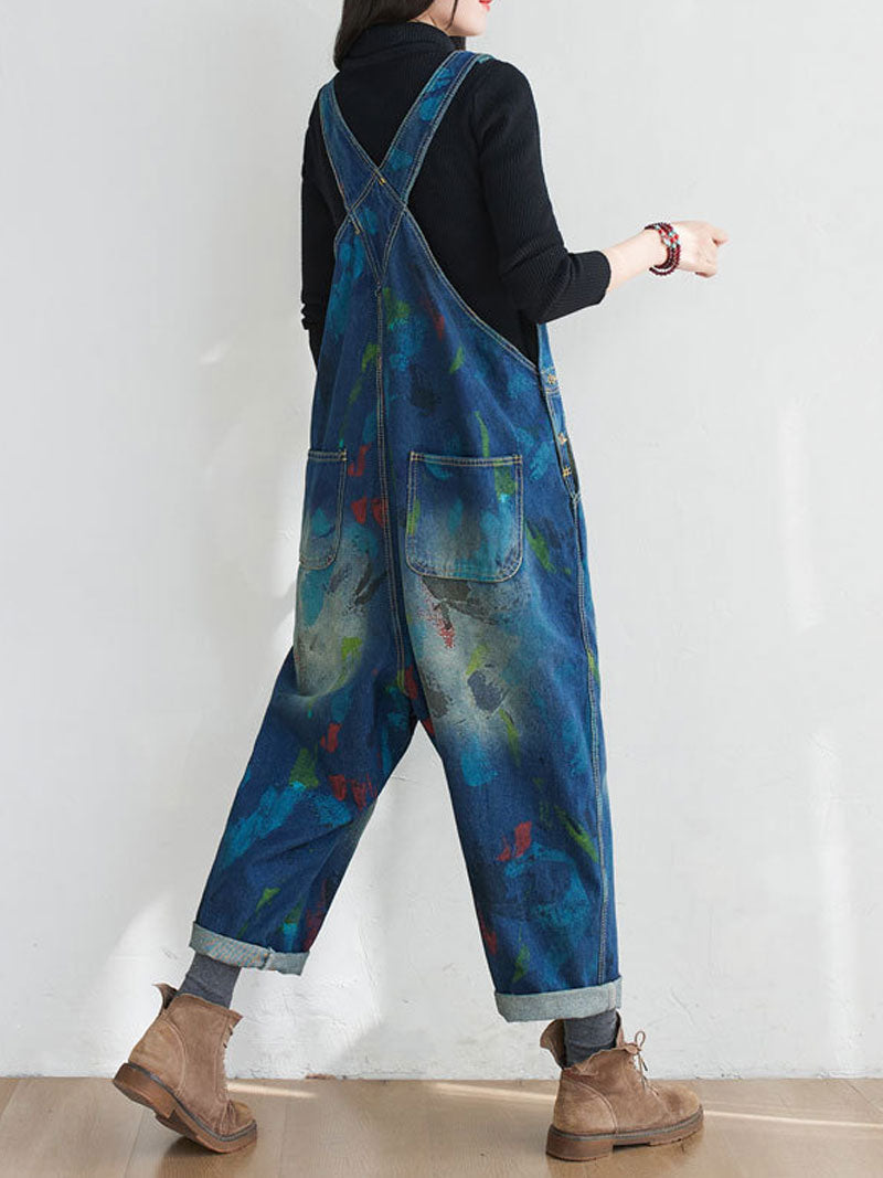 Painted Canvas Denim Dungarees - Relaxed Fit