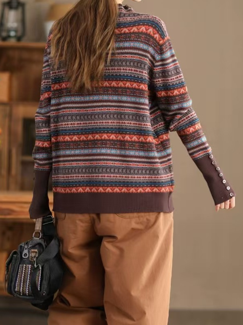 Women's Classic Everyday Wear Printed Crew Neck Sweater