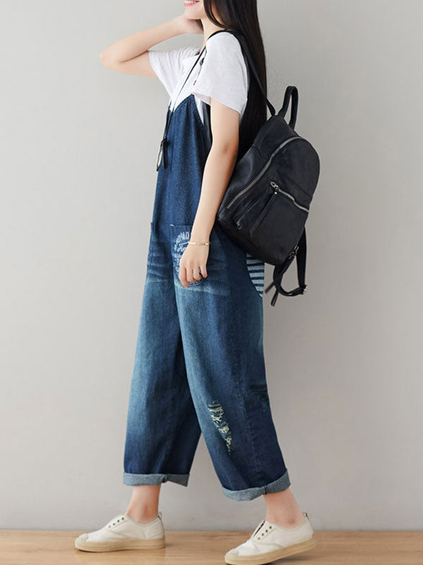 Graphic Detail Washed Denim Overalls