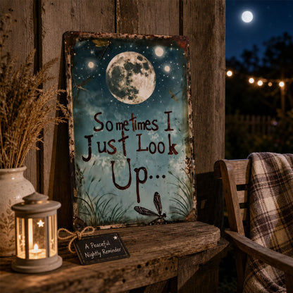 Retro Night Sky Metal Sign ‚Äì ‚ÄúSometimes I just look up‚Ä¶‚Äù Inspirational Wall Decor