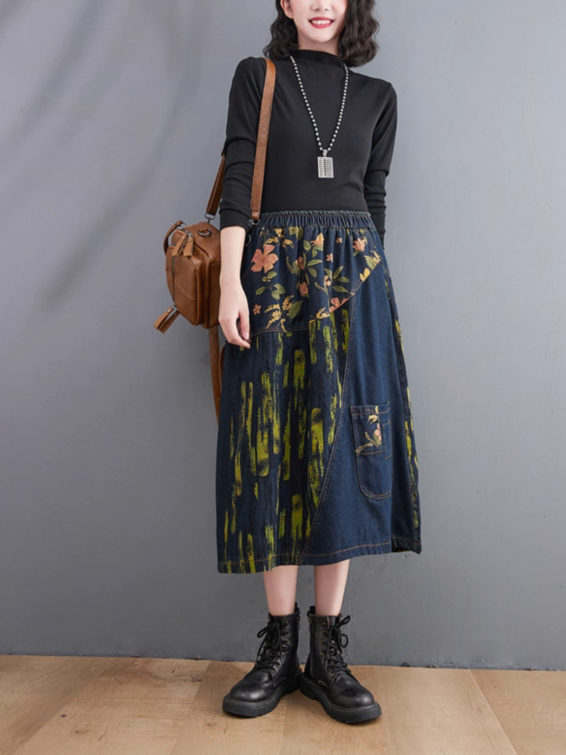 Women's Summer Comfy Printed Patchwork Denim Loose Bottom