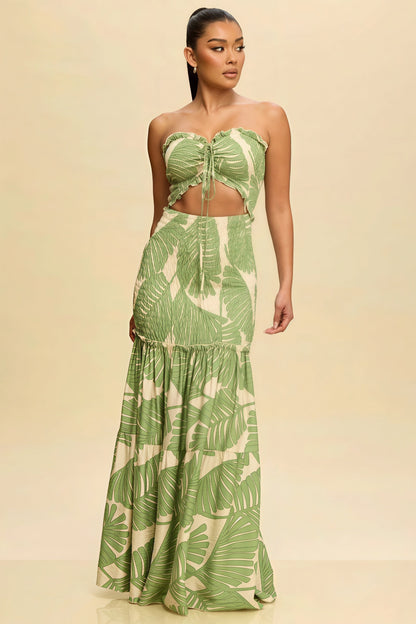 Printed Strapless Cutout Maxi Dress