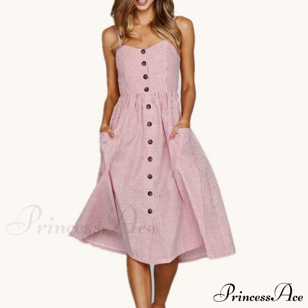 Polka Dot Striped Backless Midi Dress