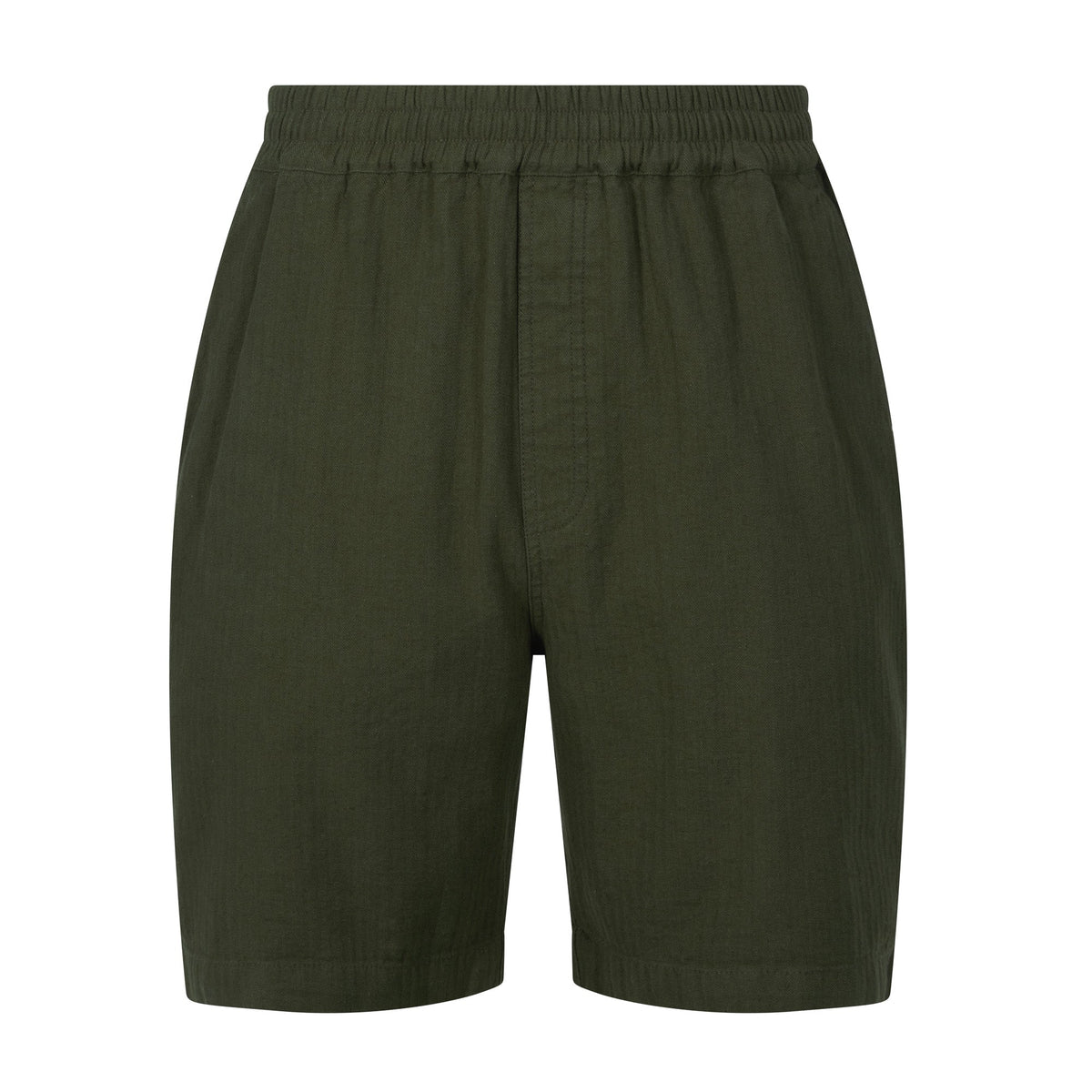 Allento Mens Relaxed Fit Herringbone Fabric Shorts - Dark Olive Green