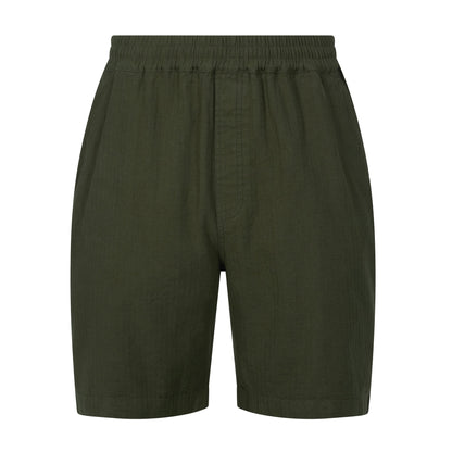 Allento Mens Relaxed Fit Herringbone Fabric Shorts - Dark Olive Green