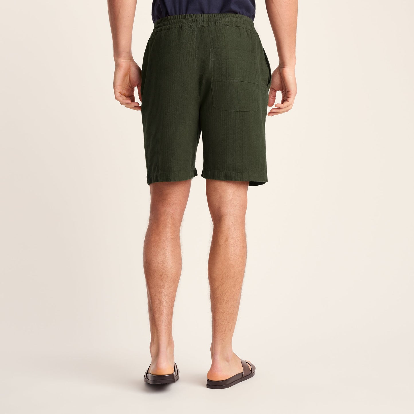 Allento Mens Relaxed Fit Herringbone Fabric Shorts - Dark Olive Green