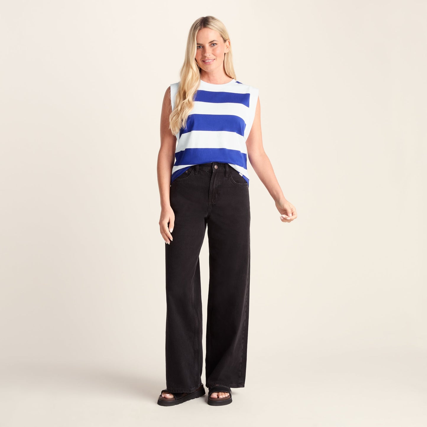 Aurelia Womens 100% Cotton Supersoft Boxy Fit Vest - Ultramarine Blue Stripe