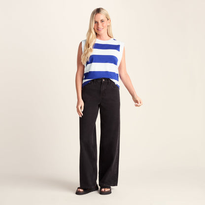Aurelia Womens 100% Cotton Supersoft Boxy Fit Vest - Ultramarine Blue Stripe