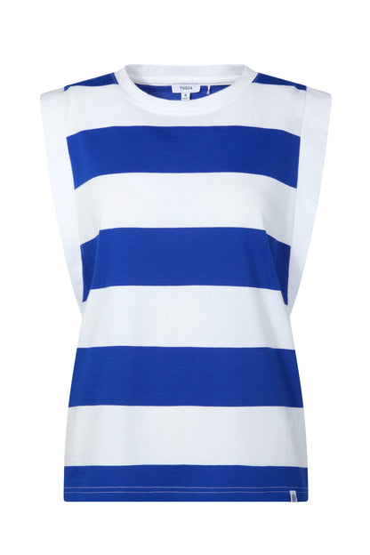 Aurelia Womens 100% Cotton Supersoft Boxy Fit Vest - Ultramarine Blue Stripe