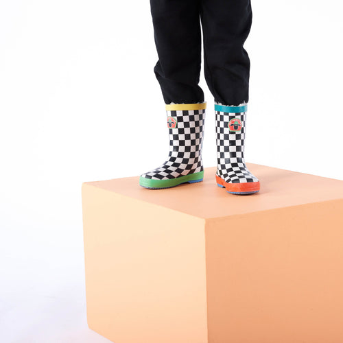 Border Kids Shaun the Sheep Wellies - Black White Checkerboard
