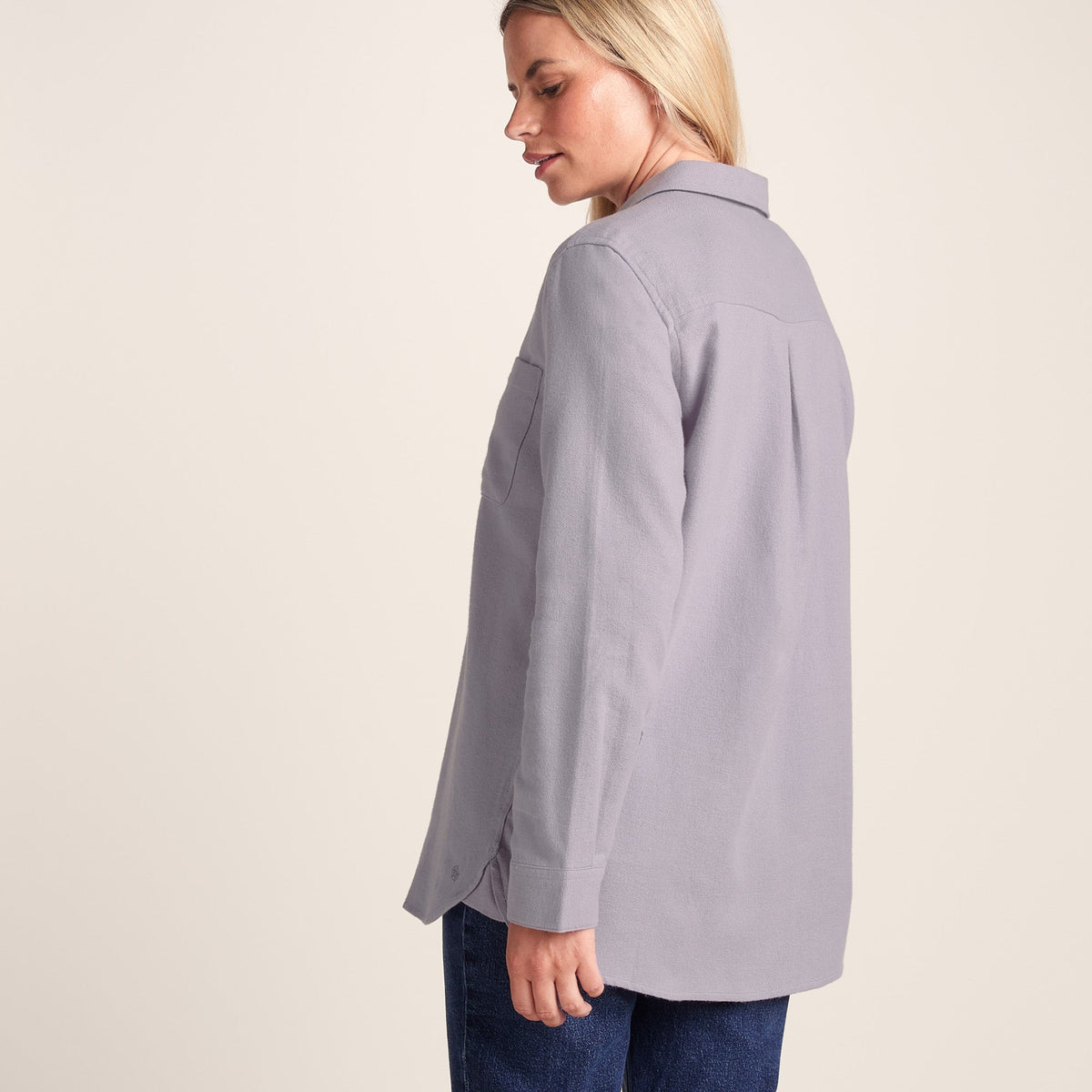 Caswell Womens Long Sleeve Cotton Herringbone Shirt - Lavender Grey