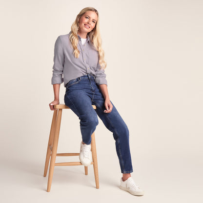 Caswell Womens Long Sleeve Cotton Herringbone Shirt - Lavender Grey