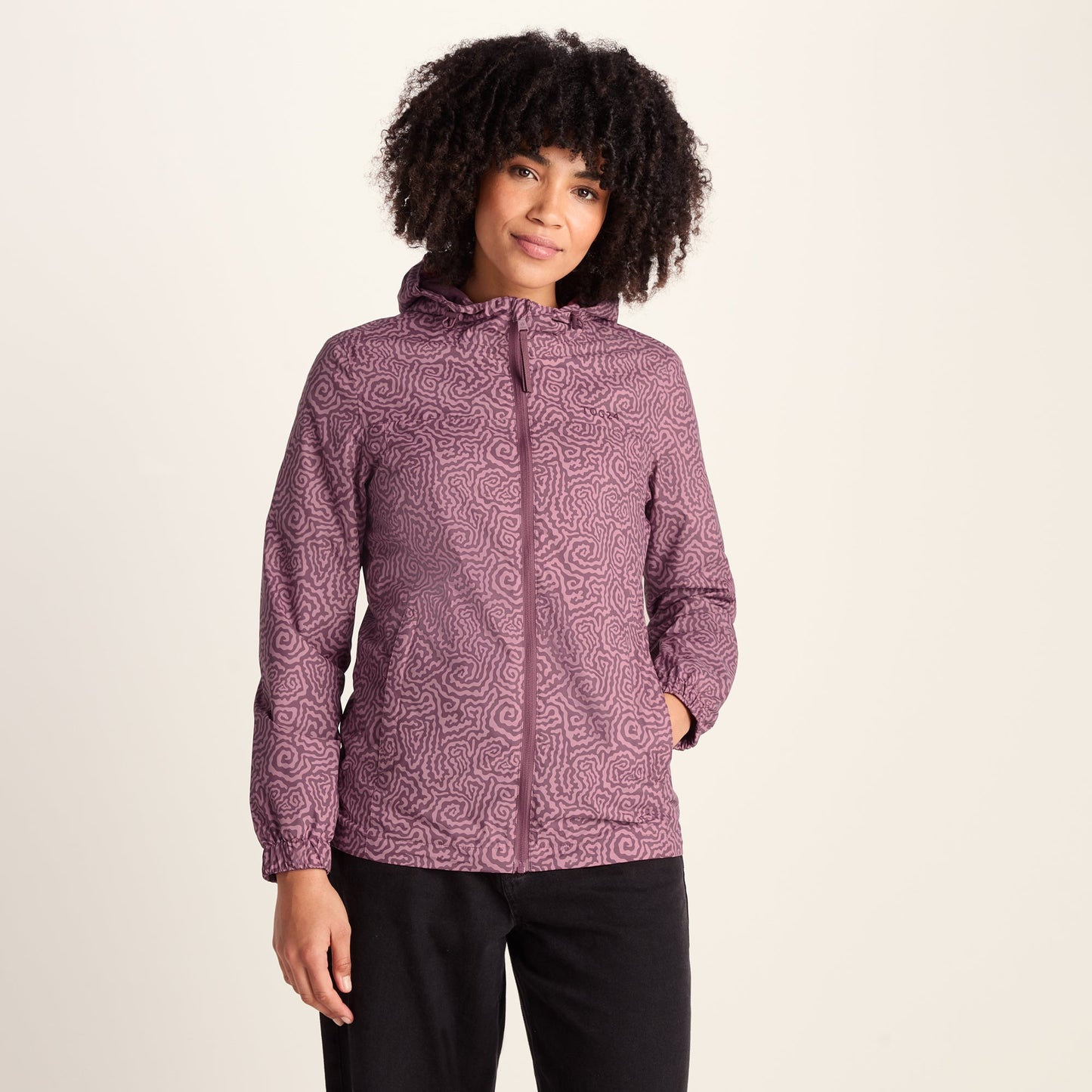 Craven Womens Waterproof Packaway Jacket - Black/Raspberry Wiggle Print