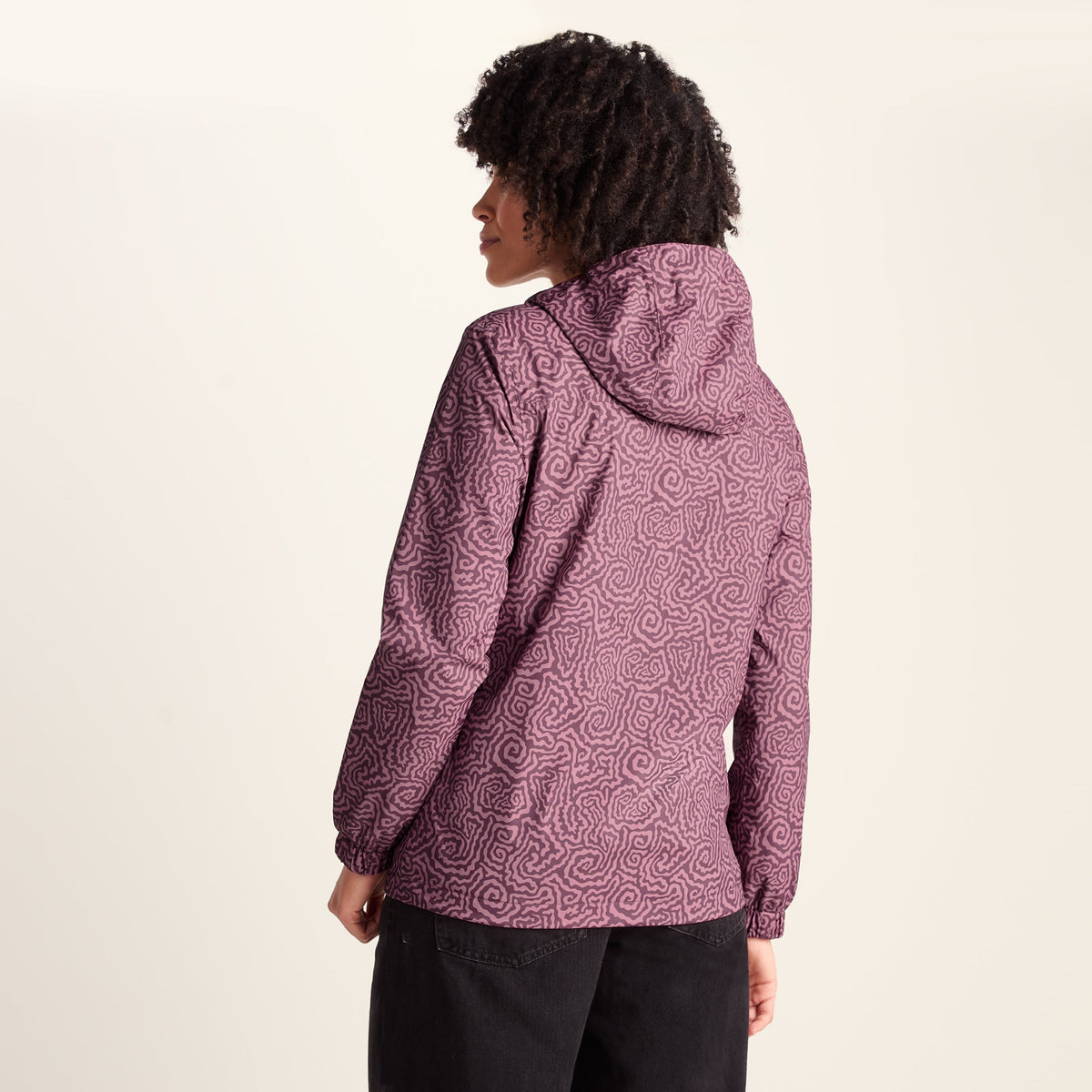 Craven Womens Waterproof Packaway Jacket - Black/Raspberry Wiggle Print