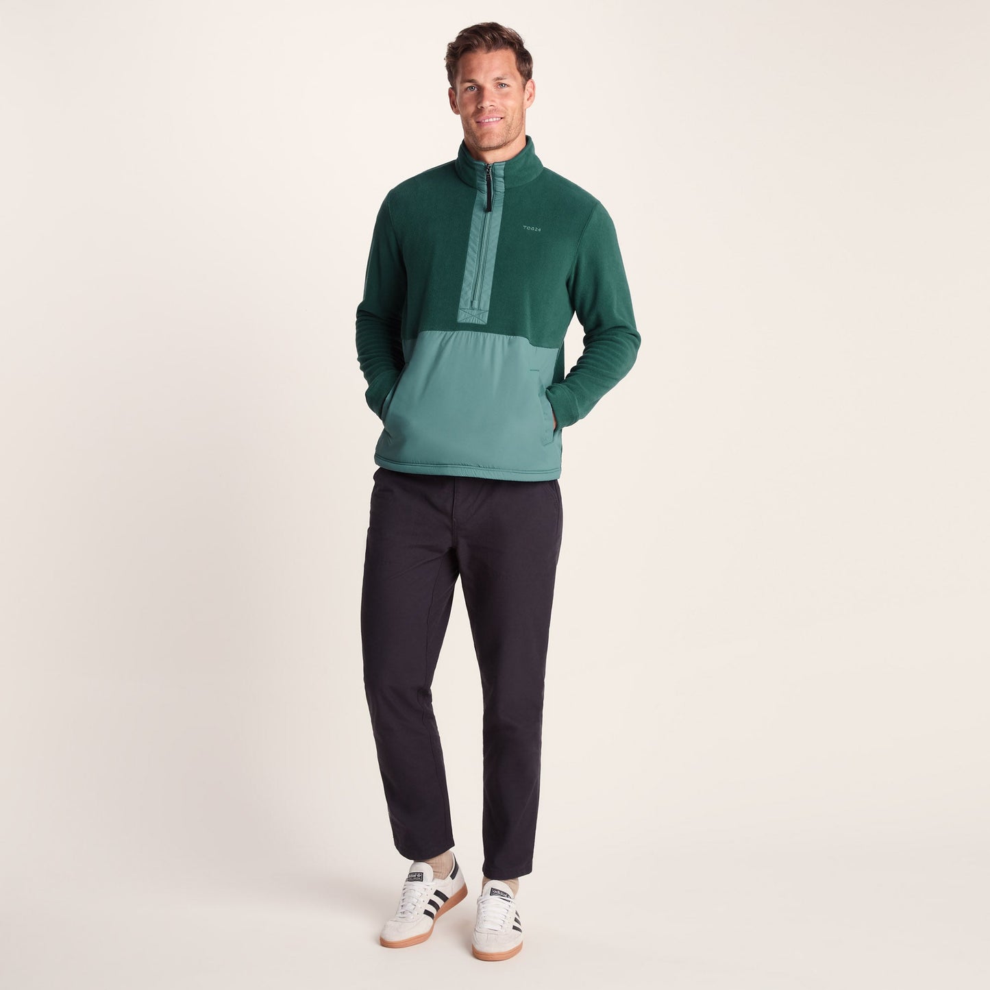 Dowson Mens Relaxed Fit Microfleece Zip Neck - Hydro Blue/Dark Turquoise