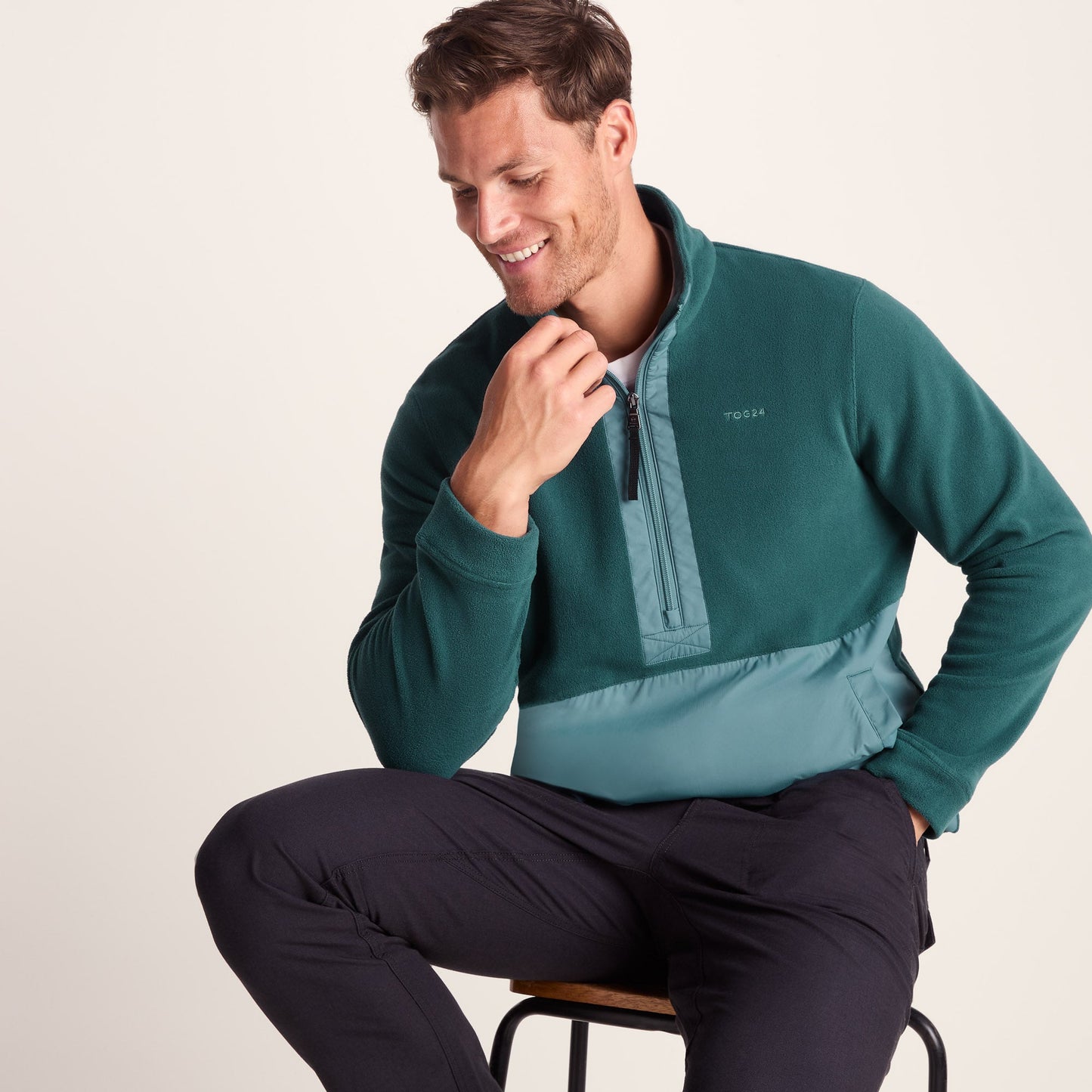Dowson Mens Relaxed Fit Microfleece Zip Neck - Hydro Blue/Dark Turquoise