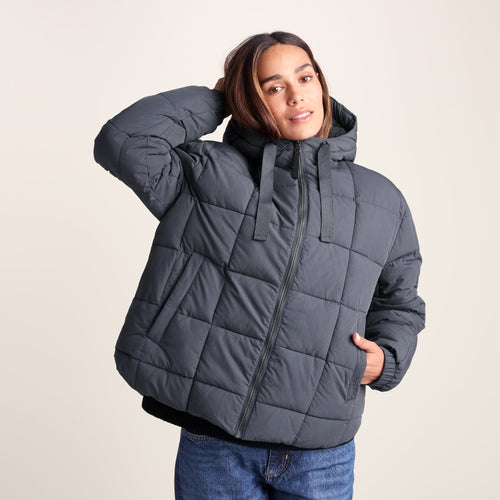 Else Womens Oversized Shower Resistant Heavy Padded Jacket - Washed Blue