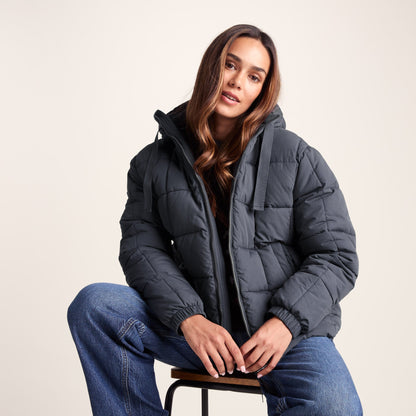 Else Womens Oversized Shower Resistant Heavy Padded Jacket - Washed Blue