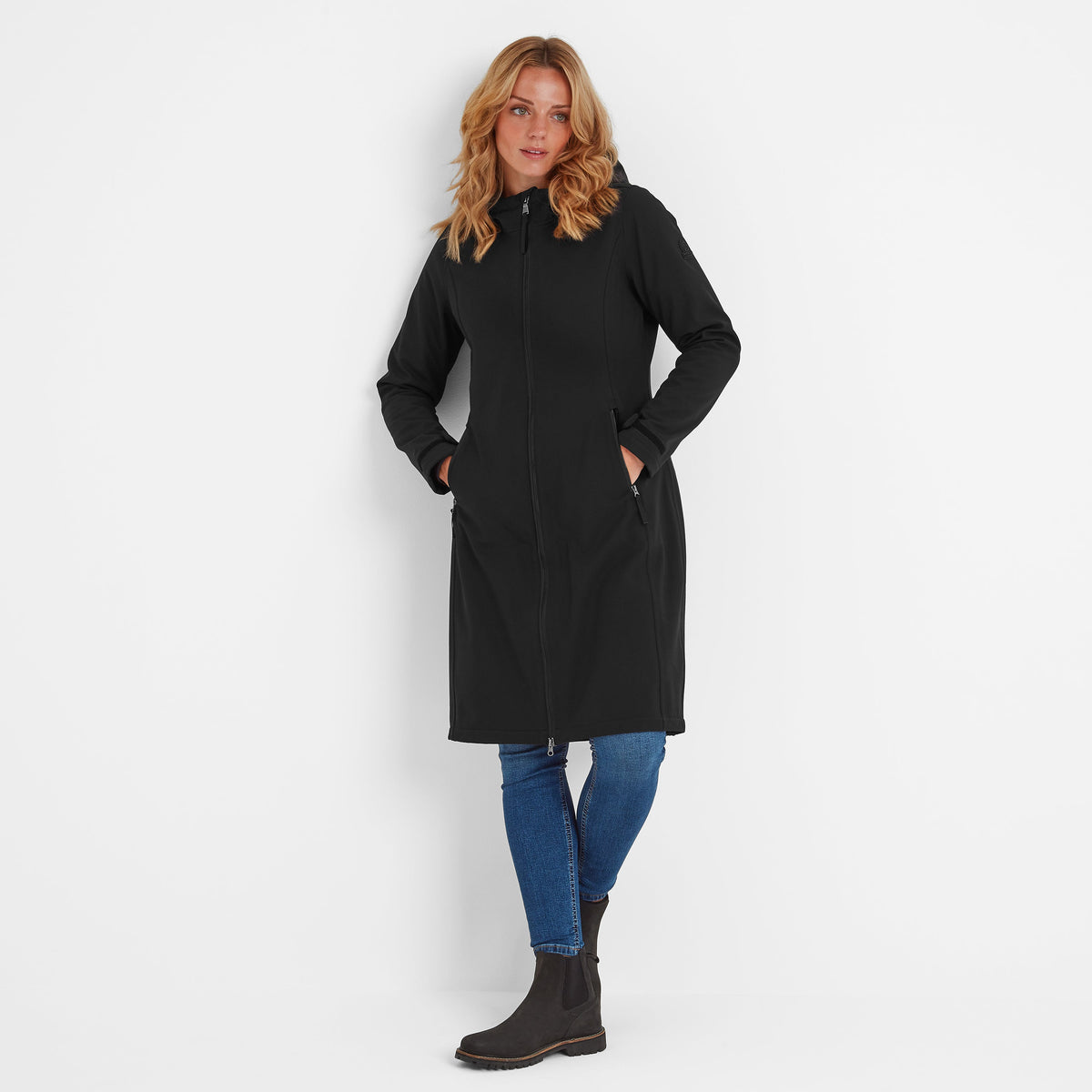 Enya Womens Longline Waterproof Softshell Jacket - Black