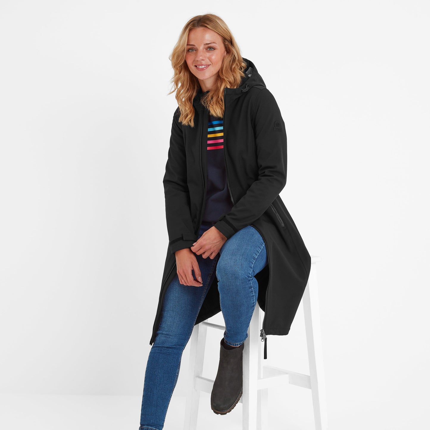 Enya Womens Longline Waterproof Softshell Jacket - Black