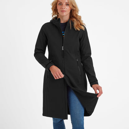 Enya Womens Longline Waterproof Softshell Jacket - Black