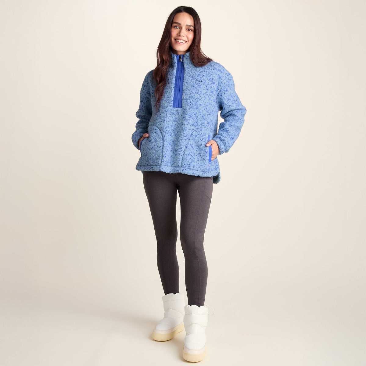 Flossie Womens Sherpa Zip Neck Fleece - Powder Blue Nep
