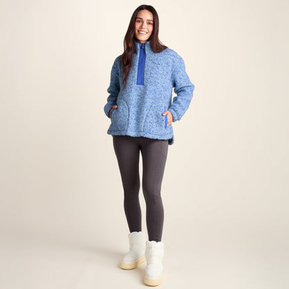 Flossie Womens Sherpa Zip Neck Fleece - Powder Blue Nep