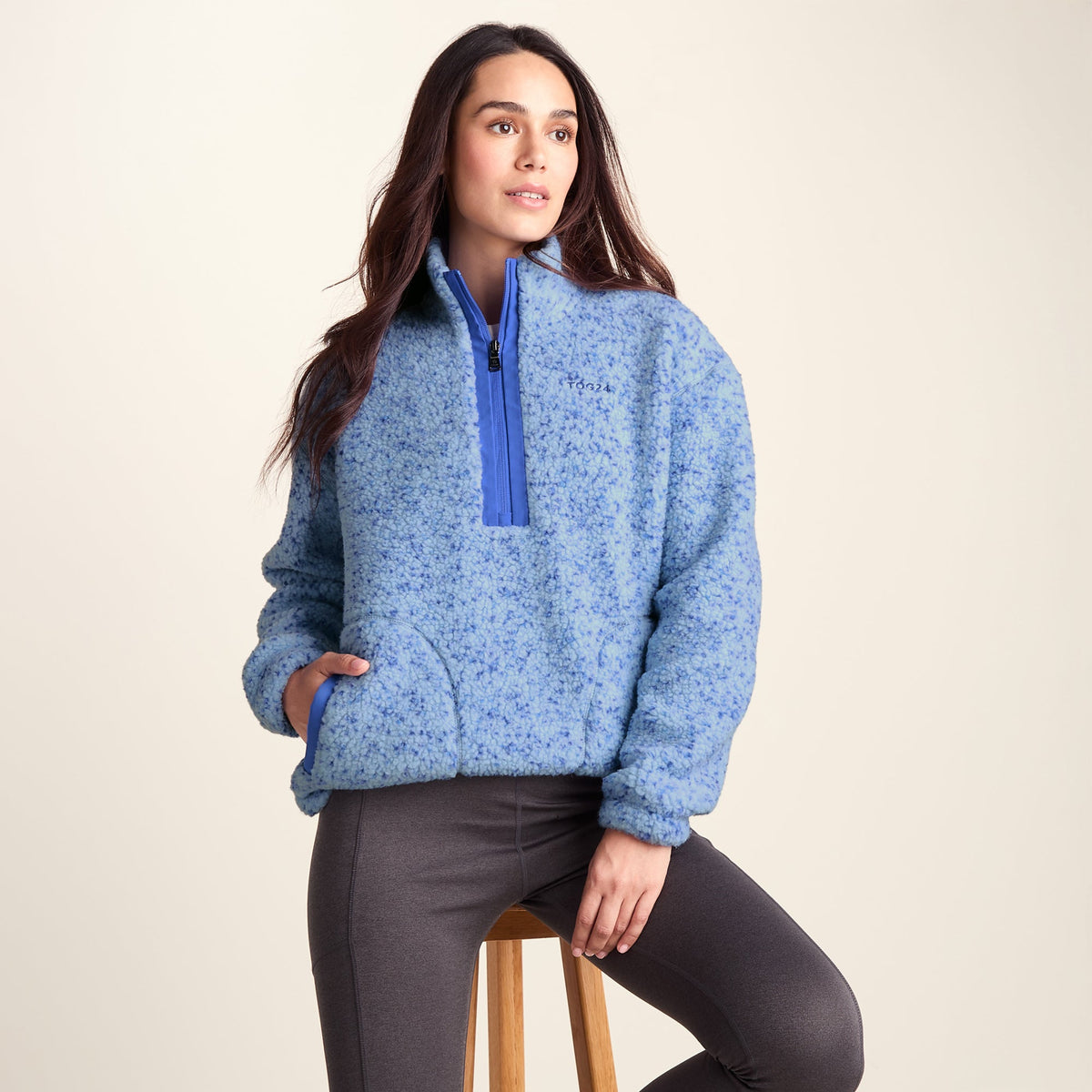 Flossie Womens Sherpa Zip Neck Fleece - Powder Blue Nep
