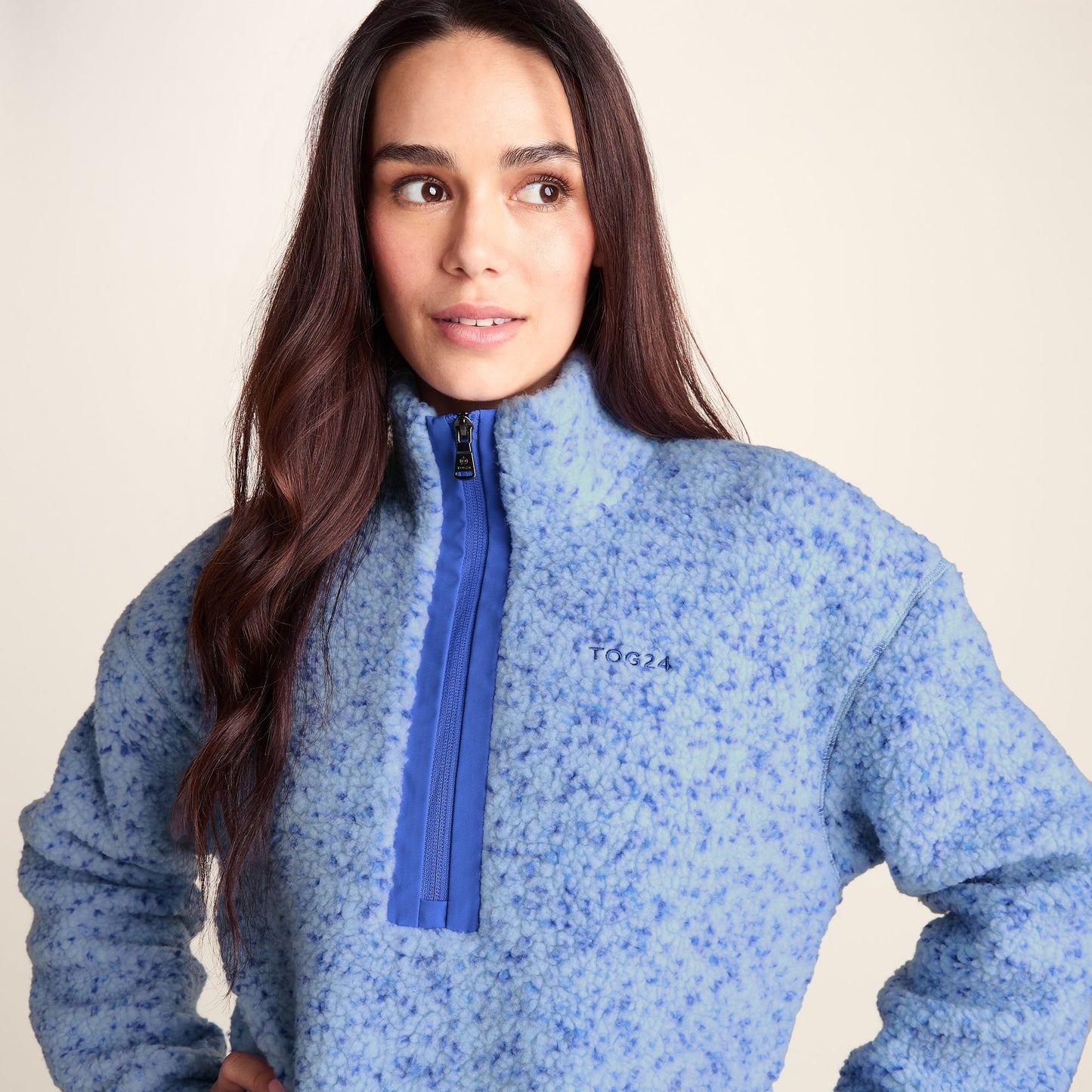 Flossie Womens Sherpa Zip Neck Fleece - Powder Blue Nep