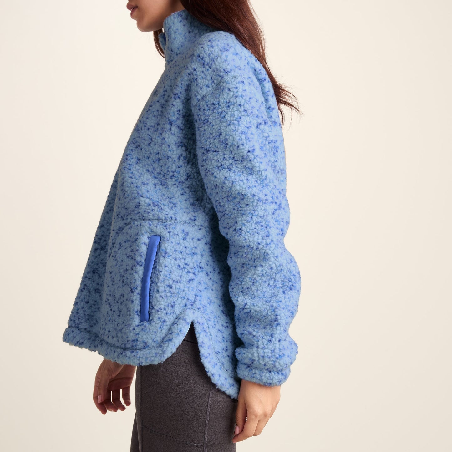 Flossie Womens Sherpa Zip Neck Fleece - Powder Blue Nep