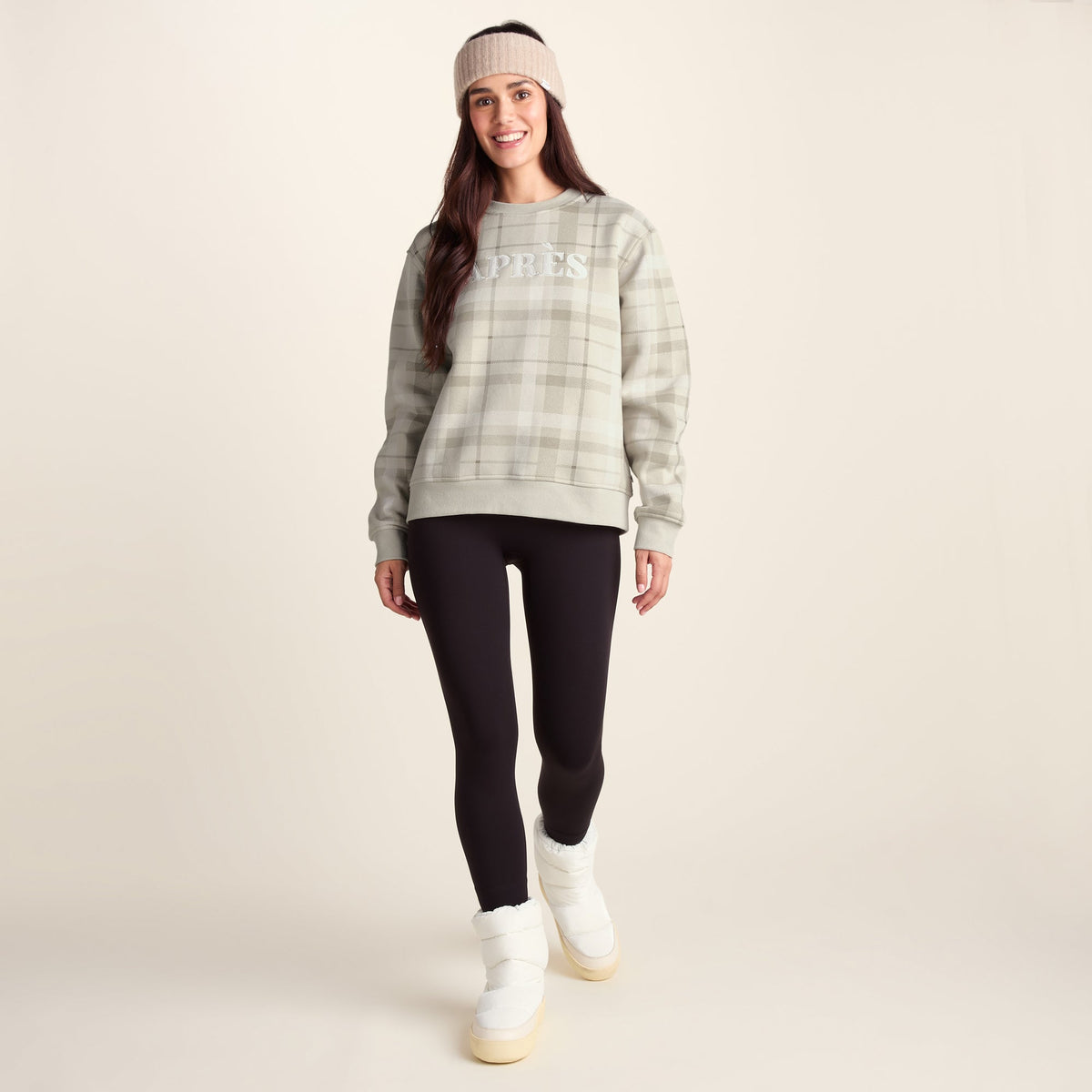 Gina Mens Supersoft Check Print Crew Neck Sweatshirt - Simply Taupe Check