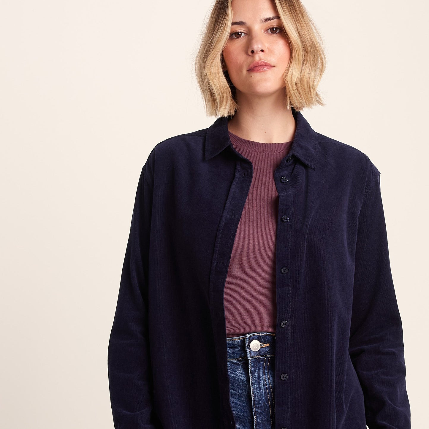 Harby Womens Long Sleeve Lightweight Corduroy Shirt - Oxford Blue