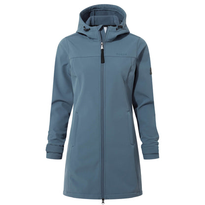 Keld Womens Long Shower Resistant Hooded Softshell Jacket - Blue Stone