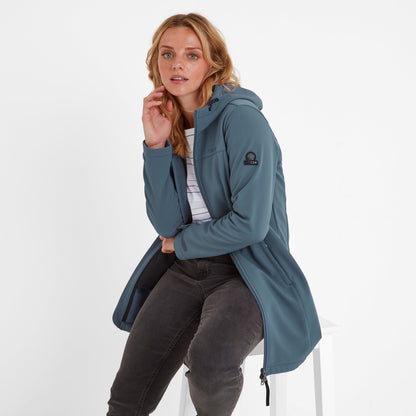 Keld Womens Long Shower Resistant Hooded Softshell Jacket - Blue Stone