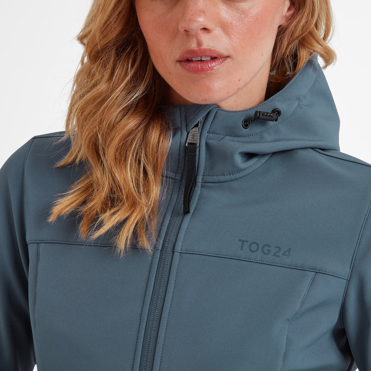 Keld Womens Long Shower Resistant Hooded Softshell Jacket - Blue Stone
