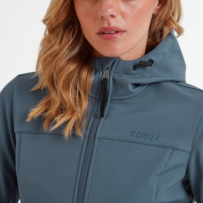 Keld Womens Long Shower Resistant Hooded Softshell Jacket - Blue Stone